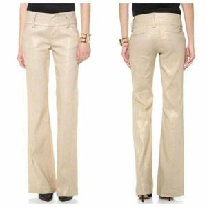 Alice + Olivia Womens Sz 2 Gold Linen Cotton Wide Waistband Pants